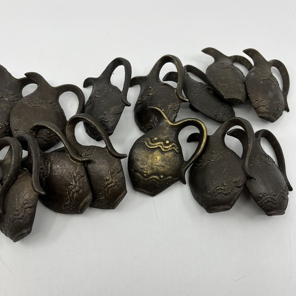 Vtg Solid Brass Distressed Pitcher Ewer Drawer Knobs‎ Pulls Set Of 14 Read 2" - Picture 1 of 13